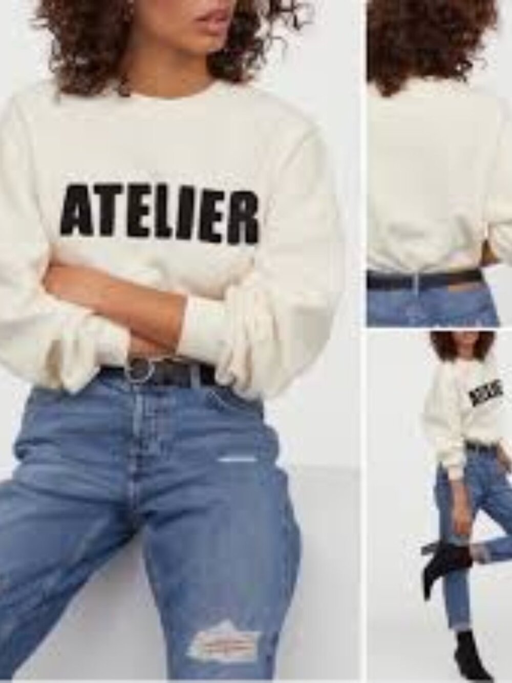 H&M Monogrammed "ATELIER" Long Sleeved White Sweatshirt Size Large